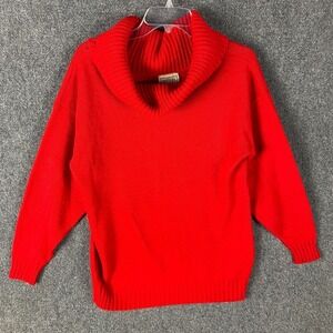 Croquet Sweater Women's Large Vintage Cowl Neck Red Knit 100% Acrylic L